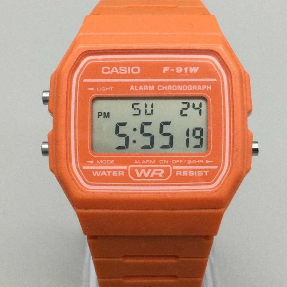 Casio F-91W Mens Watch 33mm Orange Digital Alarm Chronograph Resin Band